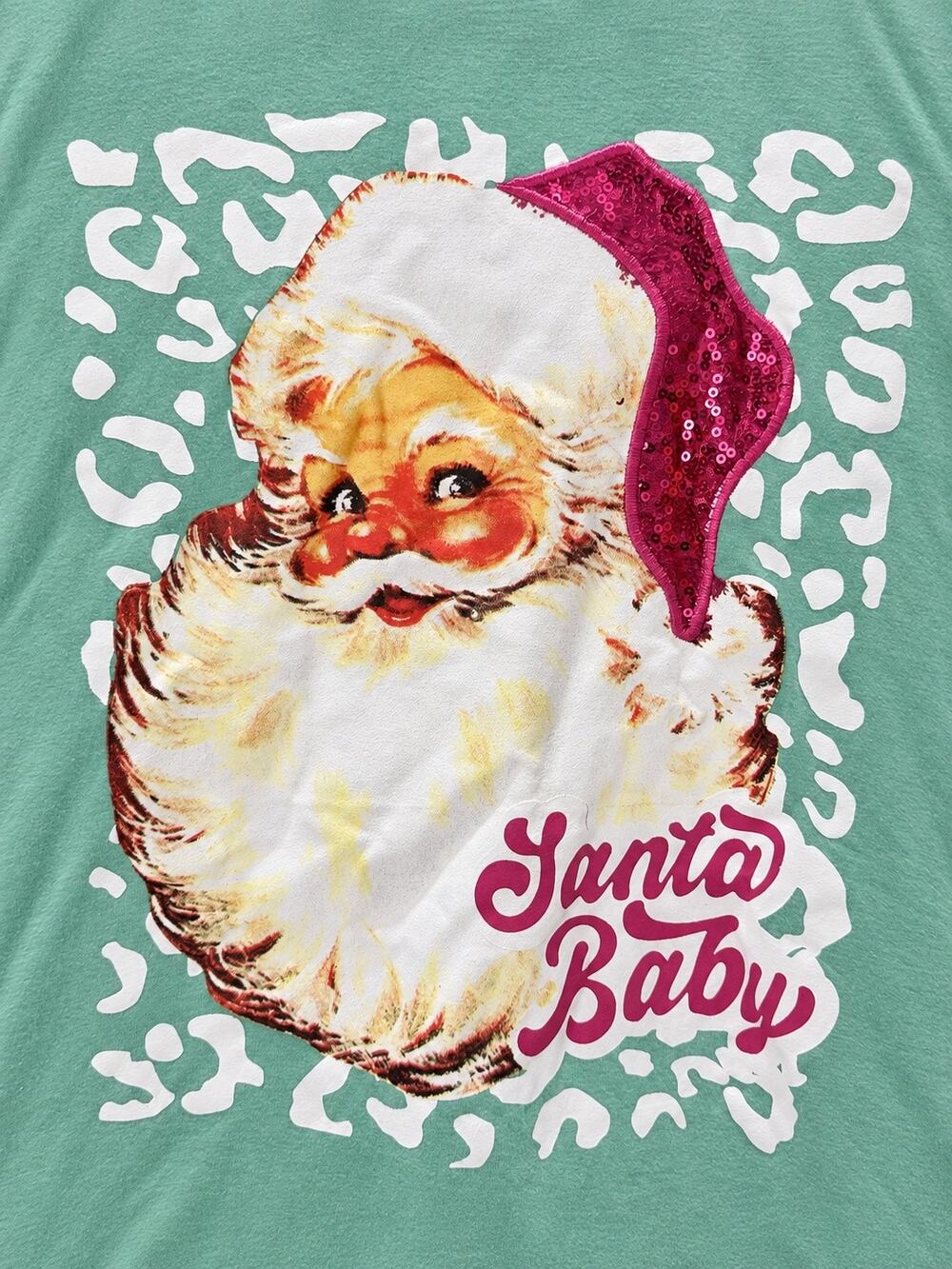 Southern Grace Santa Baby Christmas Top Womens L Mint Pink Sequin Sleeve NWT